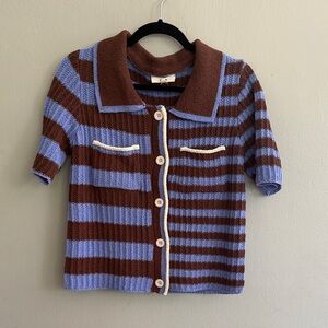 Striped Knit Women’s Shirt - Brown & Light Blue (NWOT)